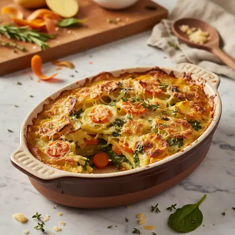 Potato, Carrot, and Spinach Gratin