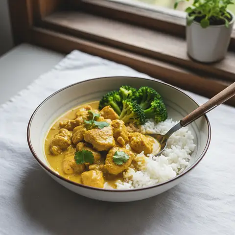 Asian Chicken Curry with Rice and Broccoli