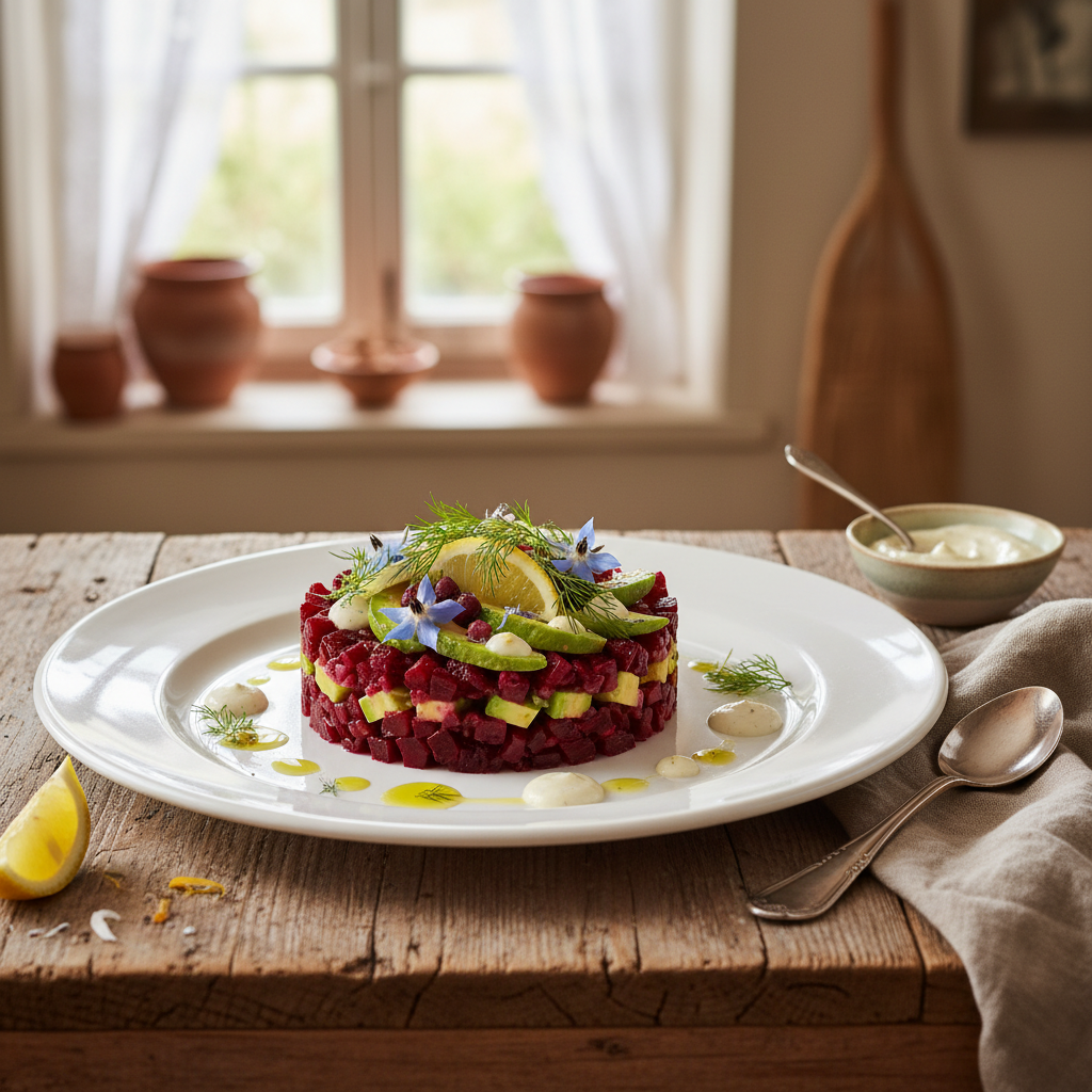 Tartare de Betterave et Avocat avec Moutarde Blanche