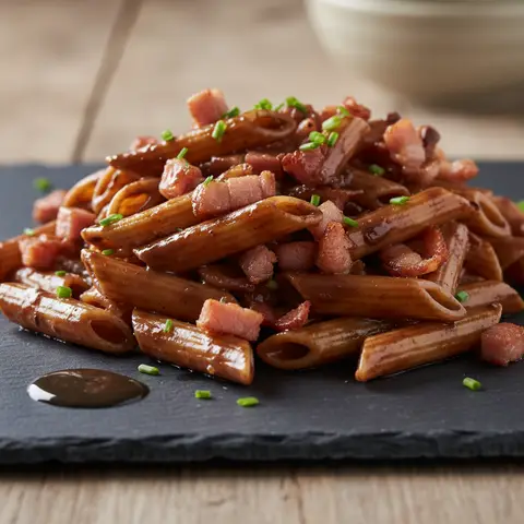 Pasta with Ham and Dark Chocolate-Butter Sauce
