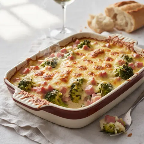 Broccoli and Ham Gratin with Gruyère