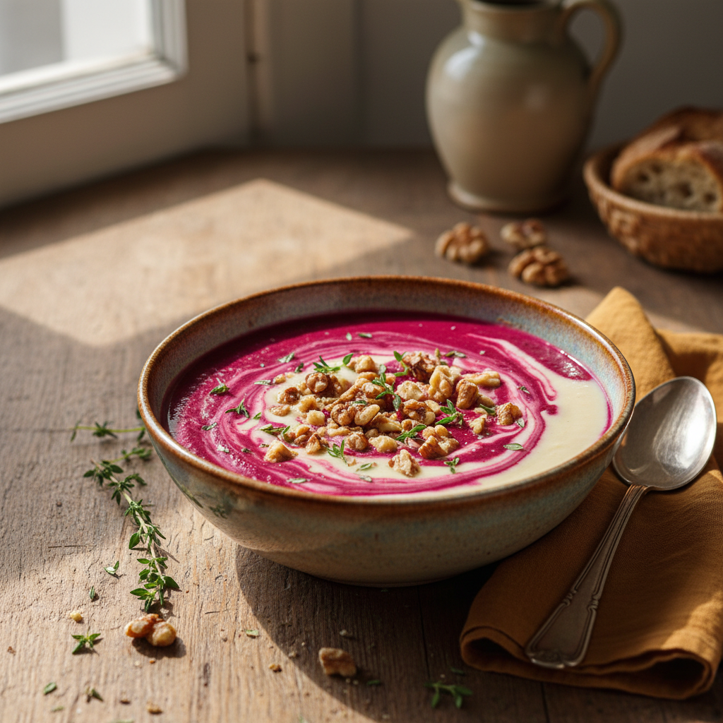 Velouté de Chou-fleur et Betterave aux Noix