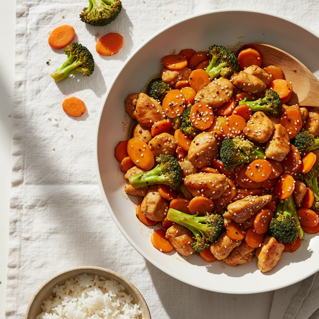 Poulet sauté aux carottes et brocoli