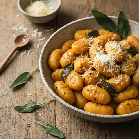 Selbstgemachte Gnocchi aus Kartoffeln und Karotten mit Butter-Salbei-Sauce