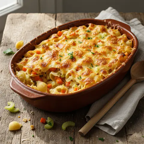 Baked Pasta Gratin with Carrots and Celery
