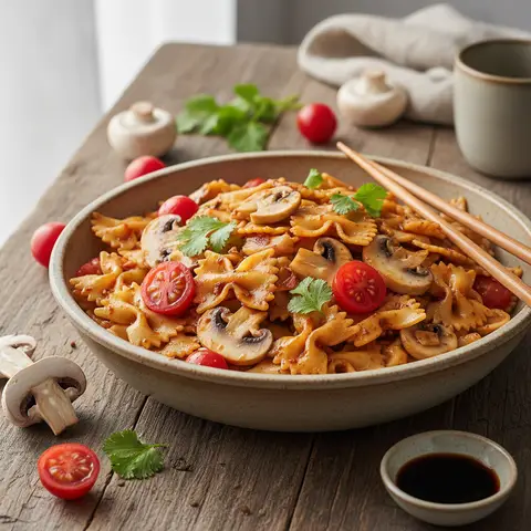 Asian-Style Tomato and Mushroom Pasta Wok