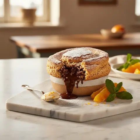 Chocolate and Quinoa Soufflé with Orange Emulsion