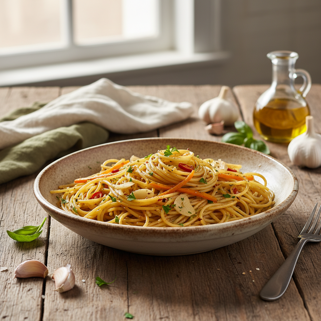 Spaghettis Aglio e Olio Simplifiés