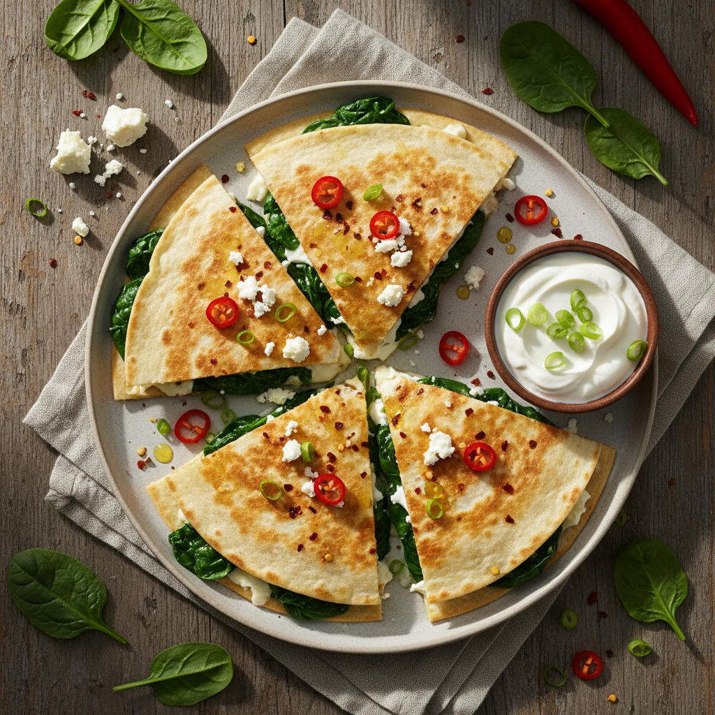Quesadilla épinards & feta au piment