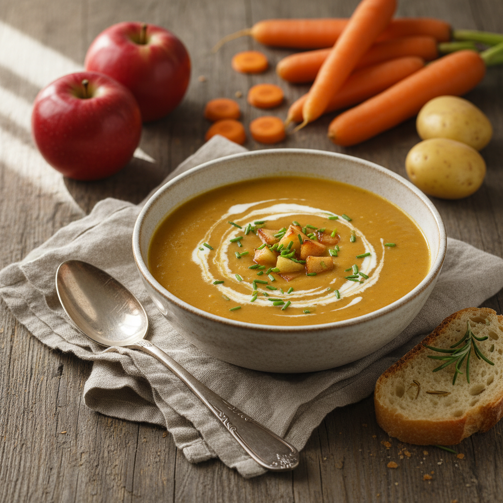 Soupe réconfortante pommes-carottes-pommes de terre