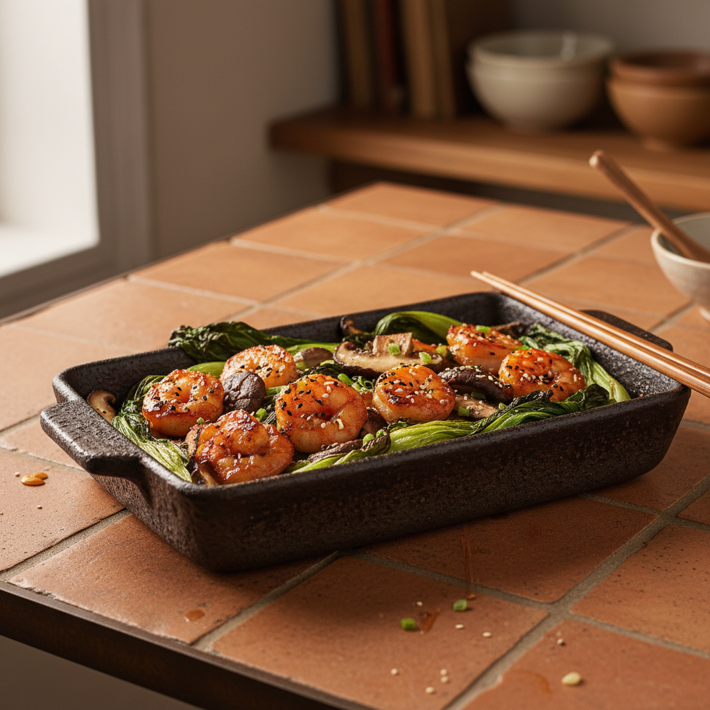 Crevettes teriyaki au four et pak choï