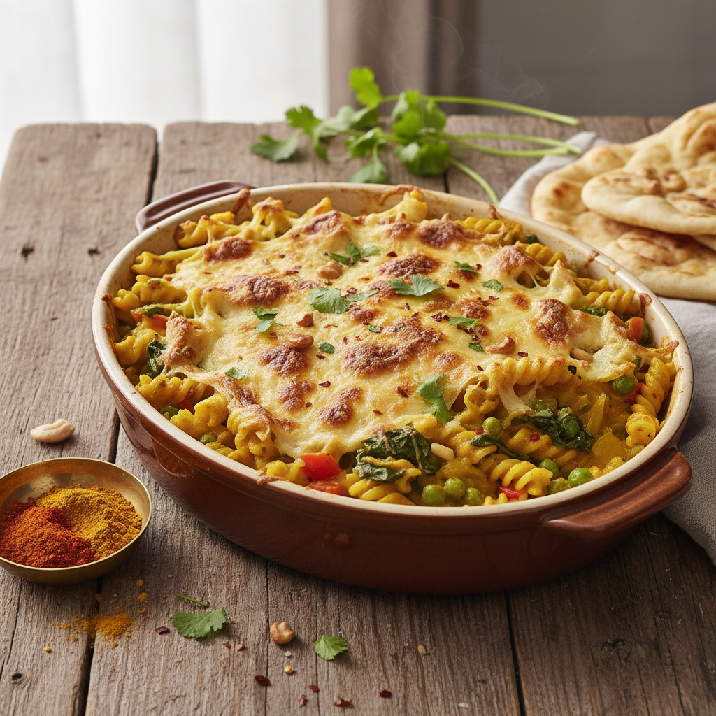 Gratinée de Pâtes Végétarienne à l'Indienne