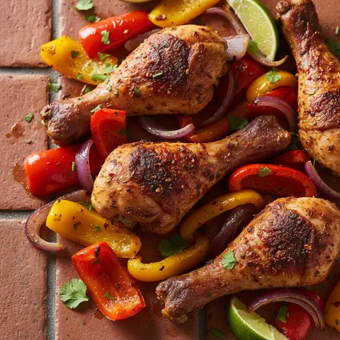 Pilons de poulet tex-mex, poivrons et oignons rôtis