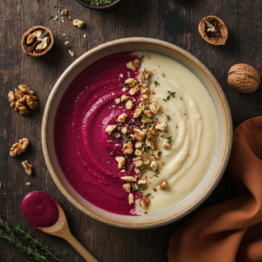 Velouté de Chou-fleur et Betterave aux Noix