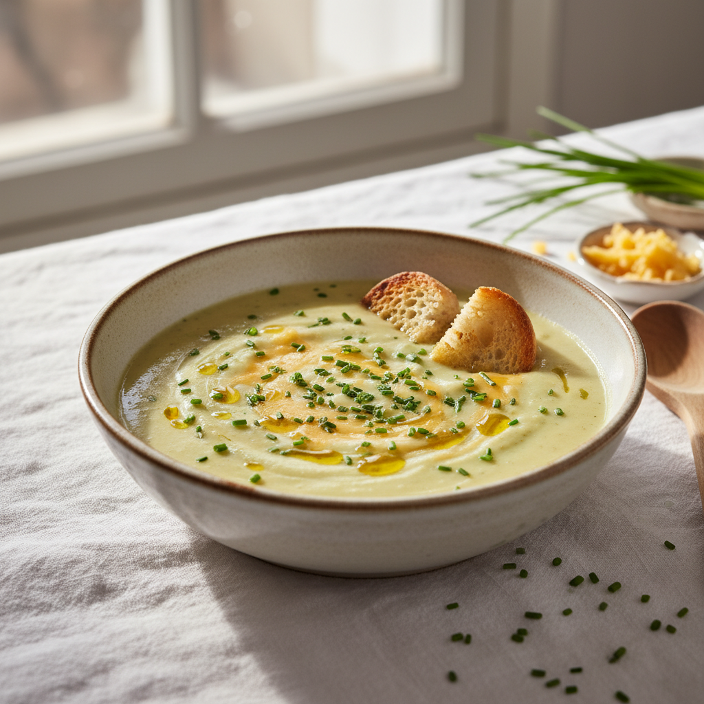 Velouté poireau & cheddar ciboulette