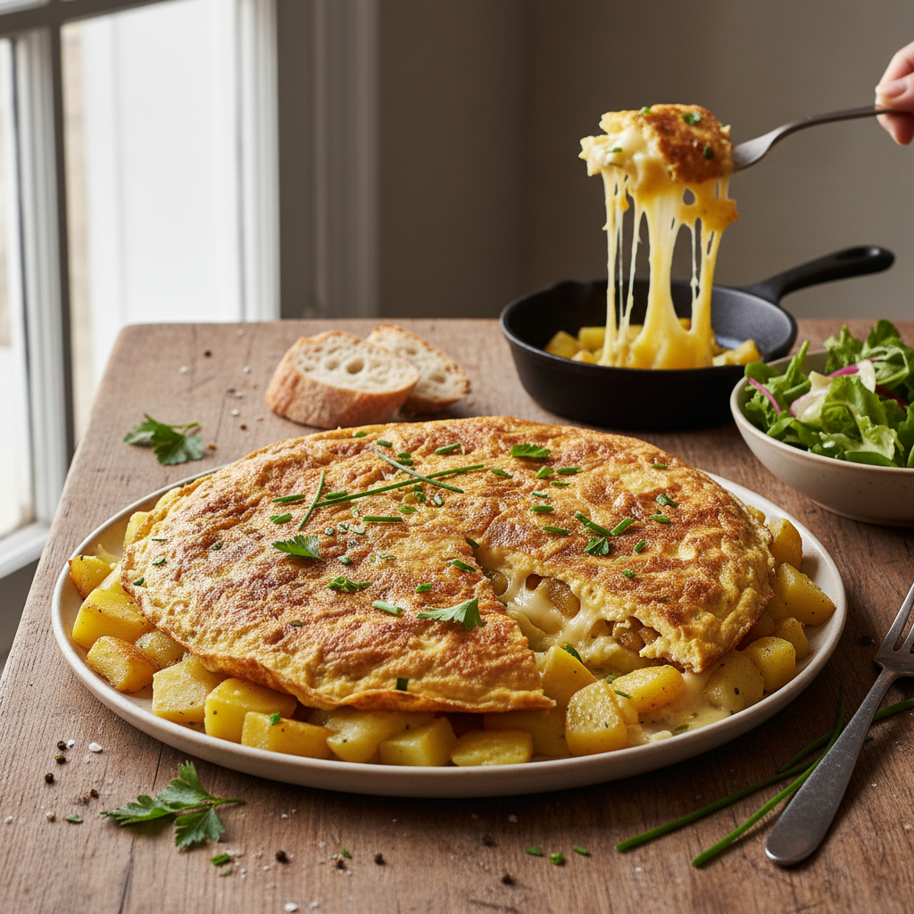 Omelette aux pommes de terre et fromage