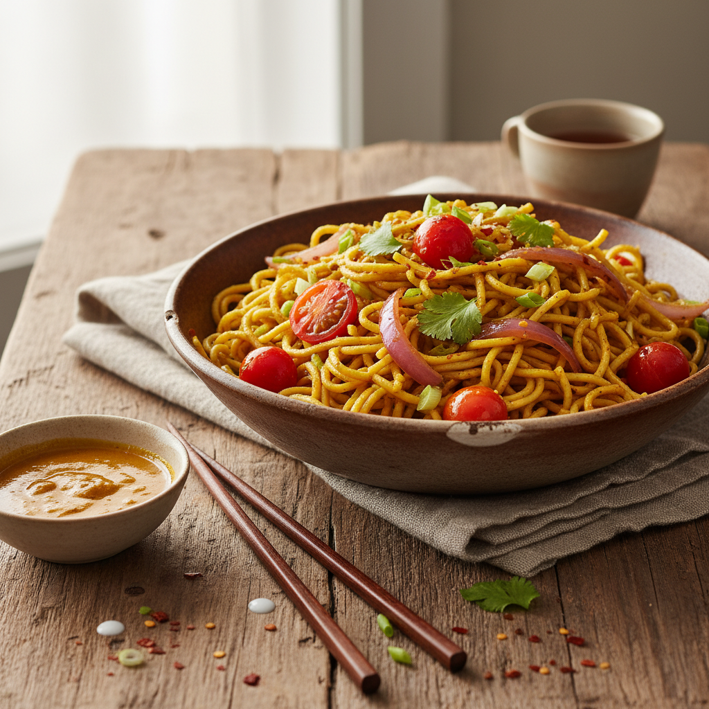 Nouilles sautées au curry végétarien