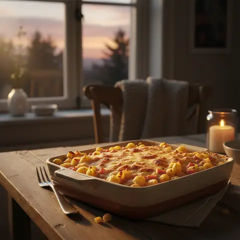 Muschelnudel-Schinken-Gratin