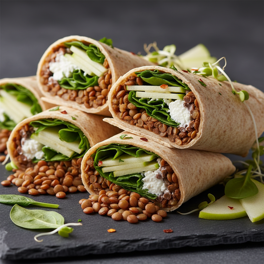 Wraps méditerranéens aux pommes et lentilles