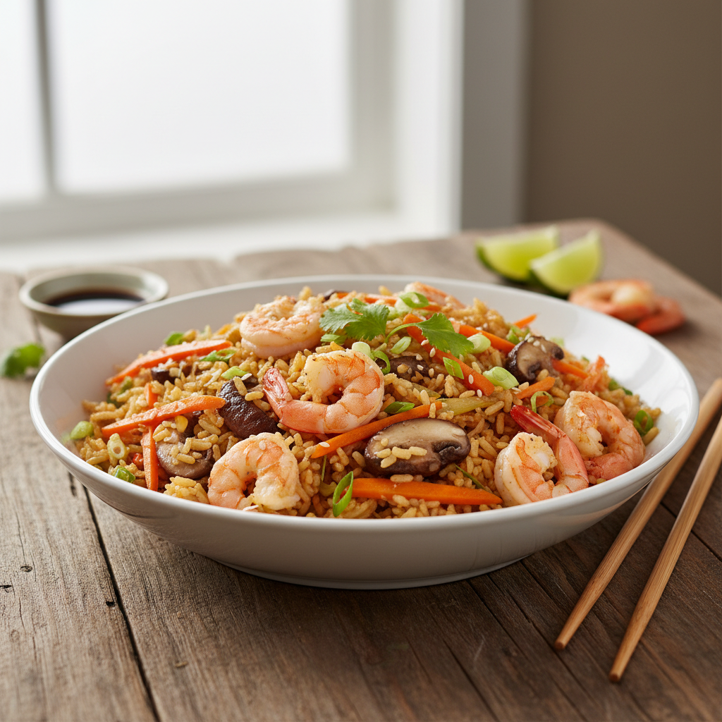 Riz sauté aux crevettes et légumes