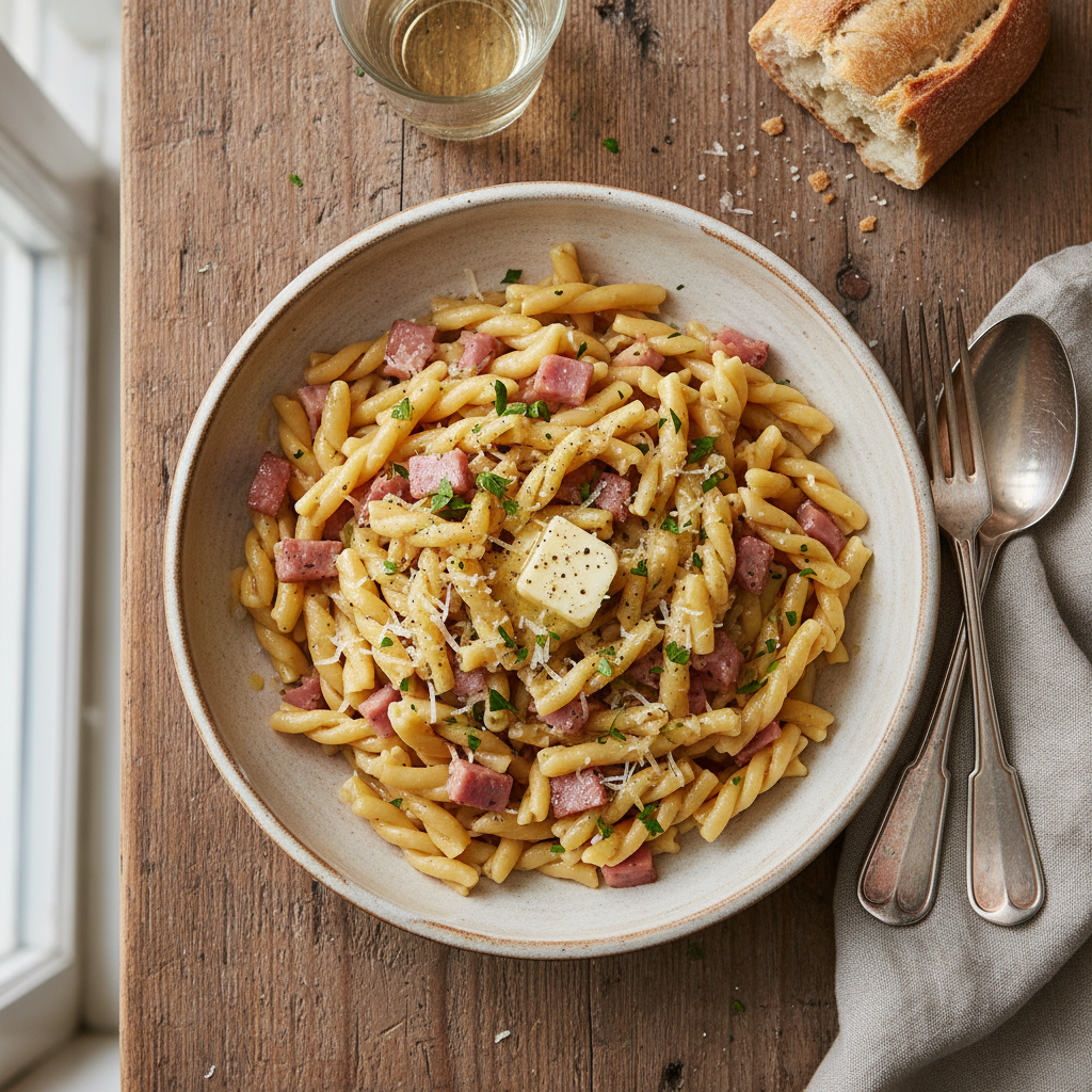 Pâtes au jambon et beurre