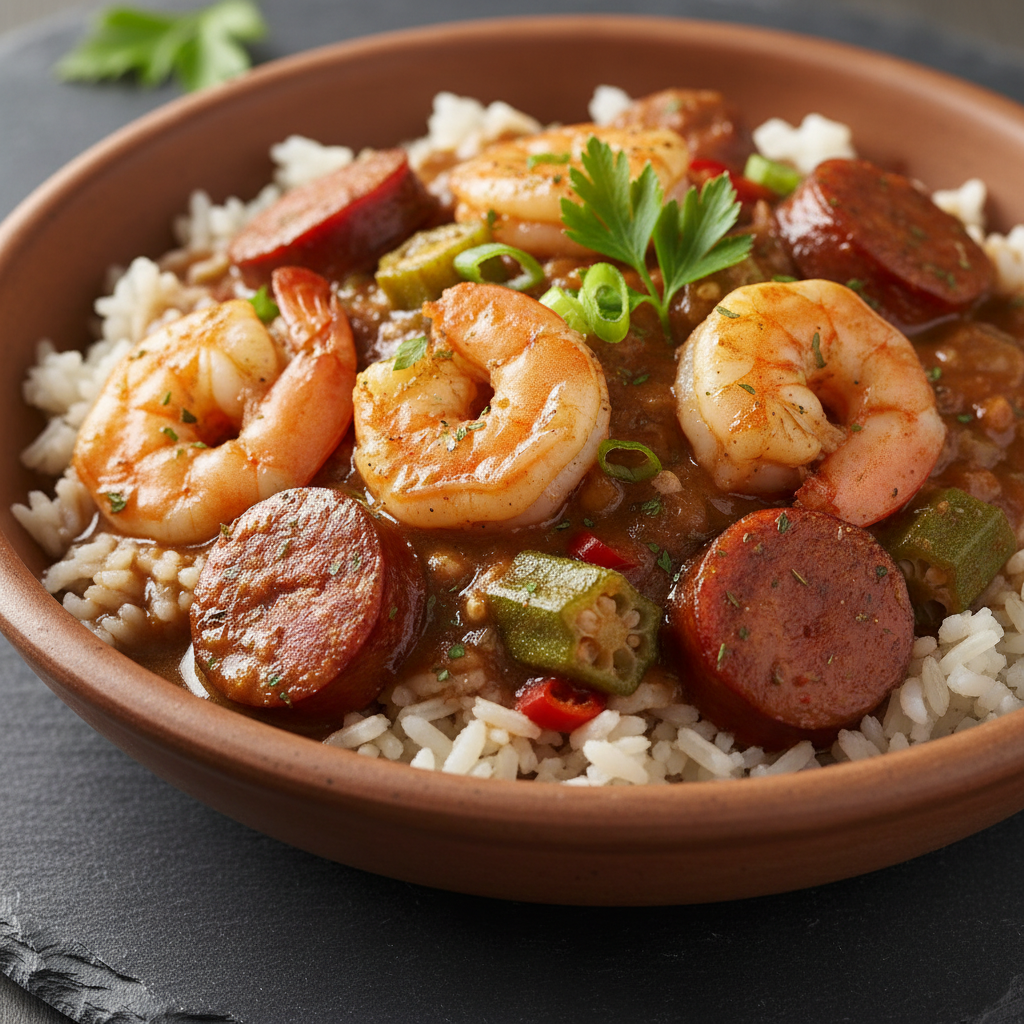 Gumbo aux crevettes et saucisse andouille