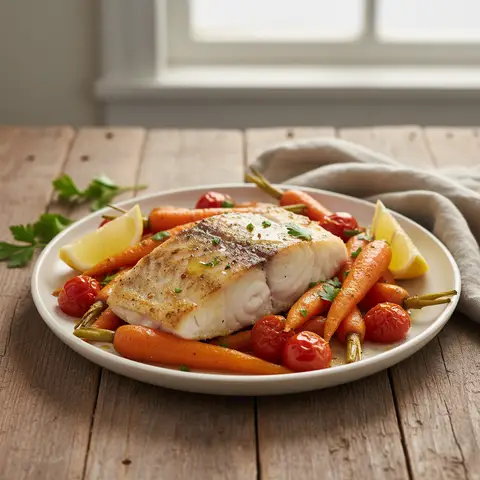 Roasted Fish with Carrots and Tomatoes