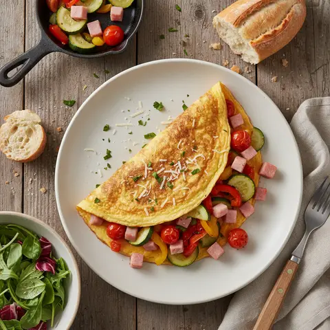 Ham and Cheese Omelet with Vegetables