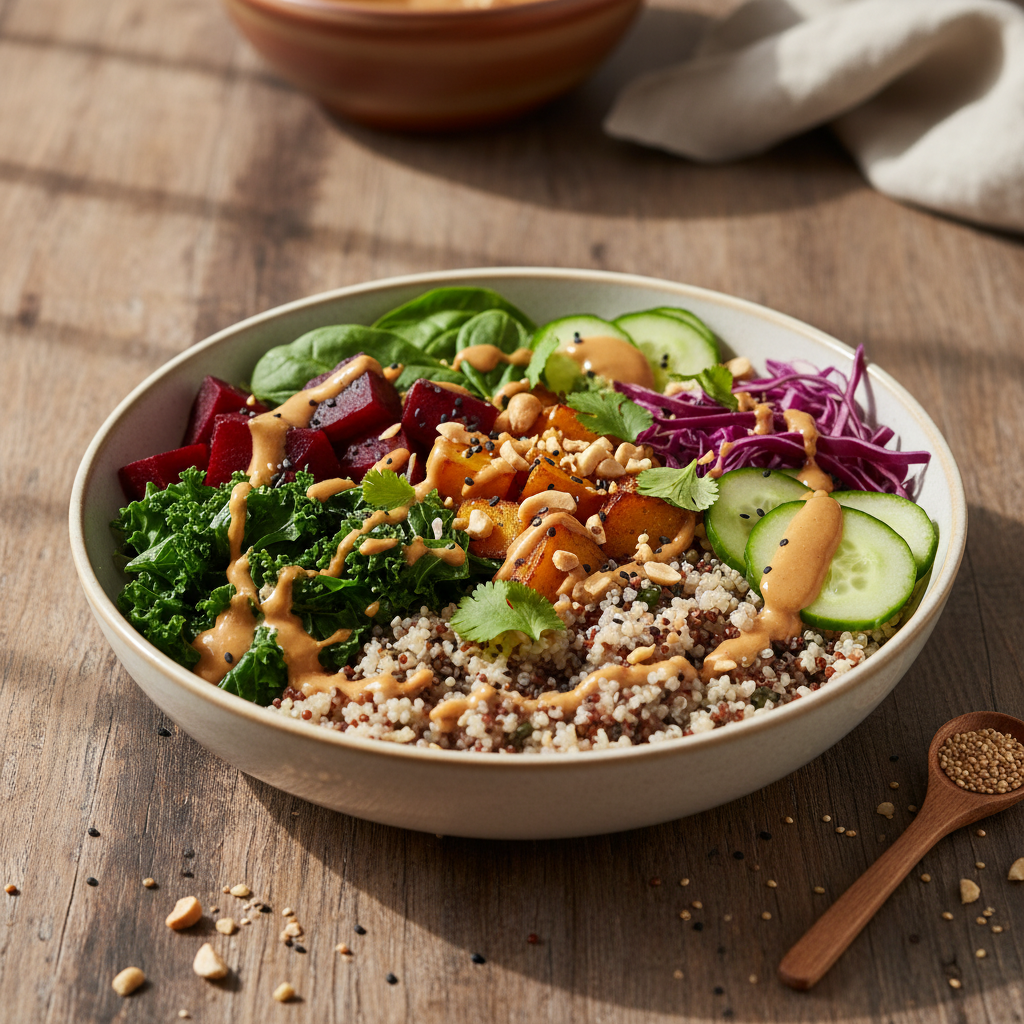 Bol Buddha Asiatique : Quinoa, Betterave et Sauce Cacahuète