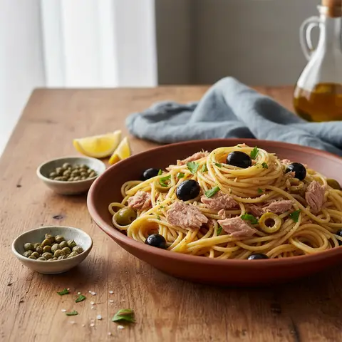 Pasta mit Thunfisch und Oliven
