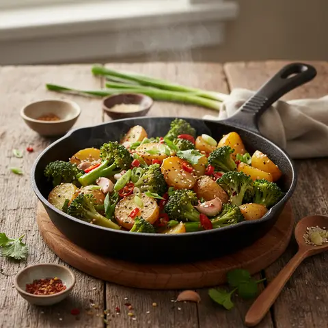 Asian-Style Stir-Fried Potatoes and Broccoli