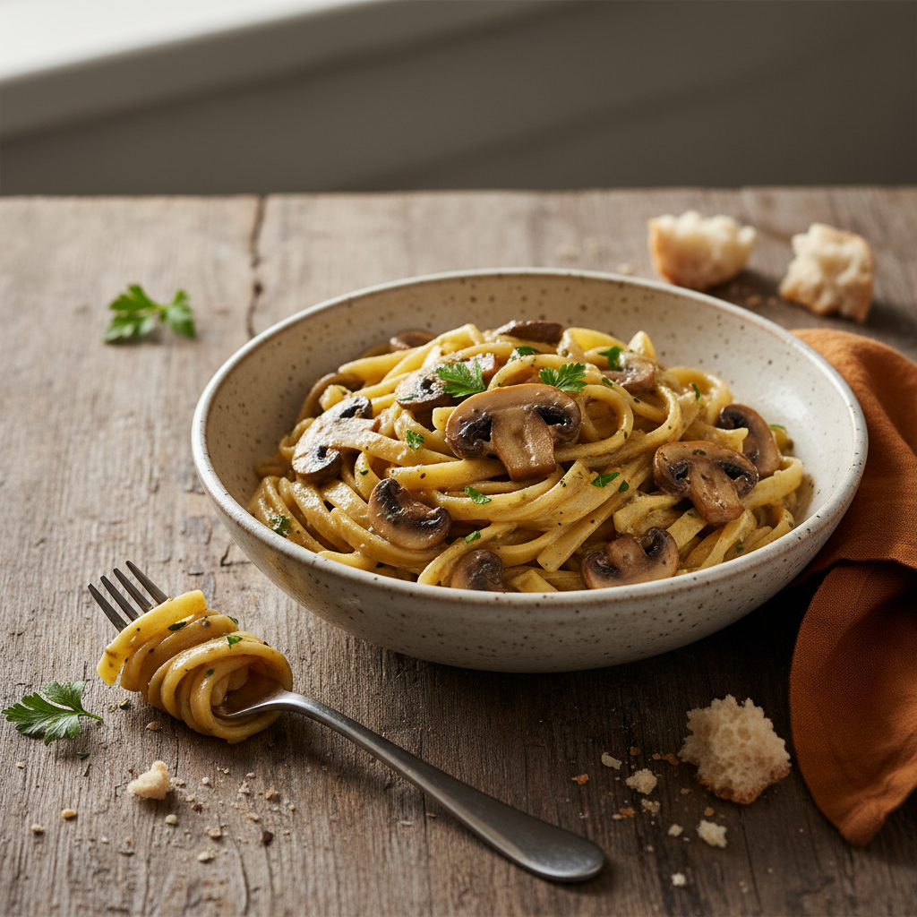 Pâtes à la crème sans lactose et champignons