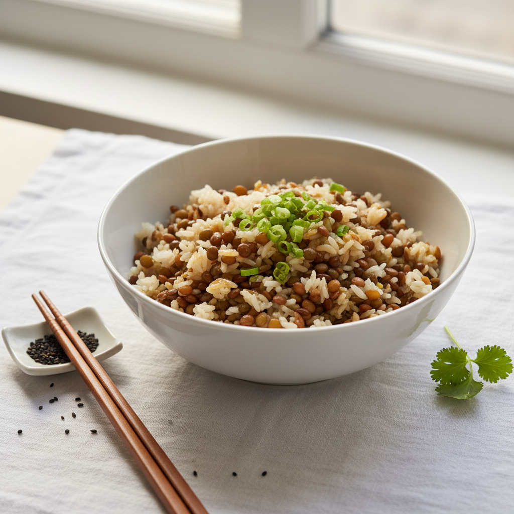 Riz aux lentilles nature (style asiatique minimaliste)