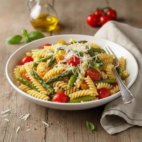 Pasta with Asparagus, Cherry Tomatoes and Parmesan