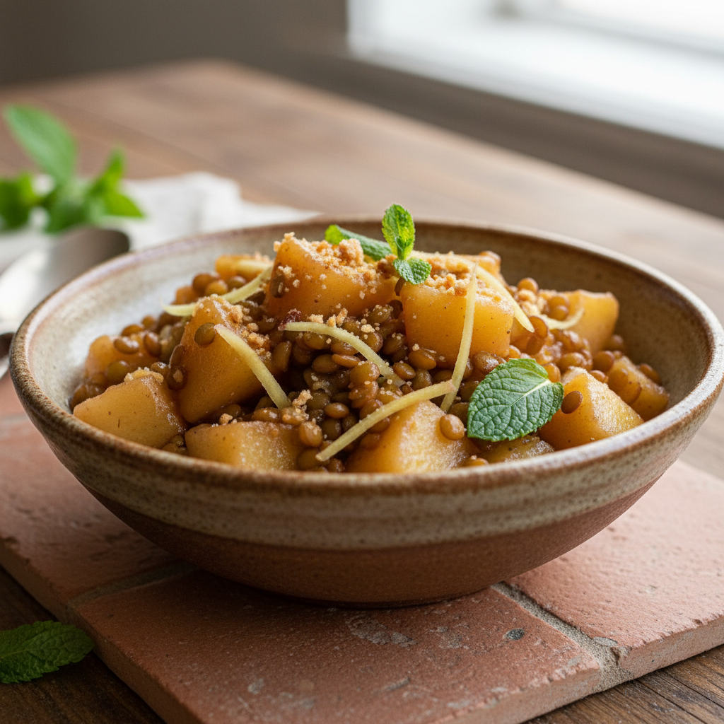 Compote de pommes et lentilles au gingembre
