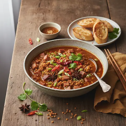 Asiatische Linsen- und Schinkensuppe
