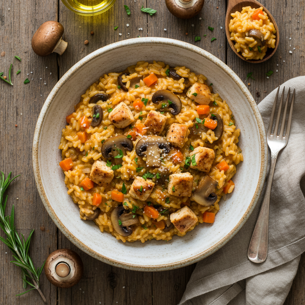 Risotto Poulet Carottes Champignons
