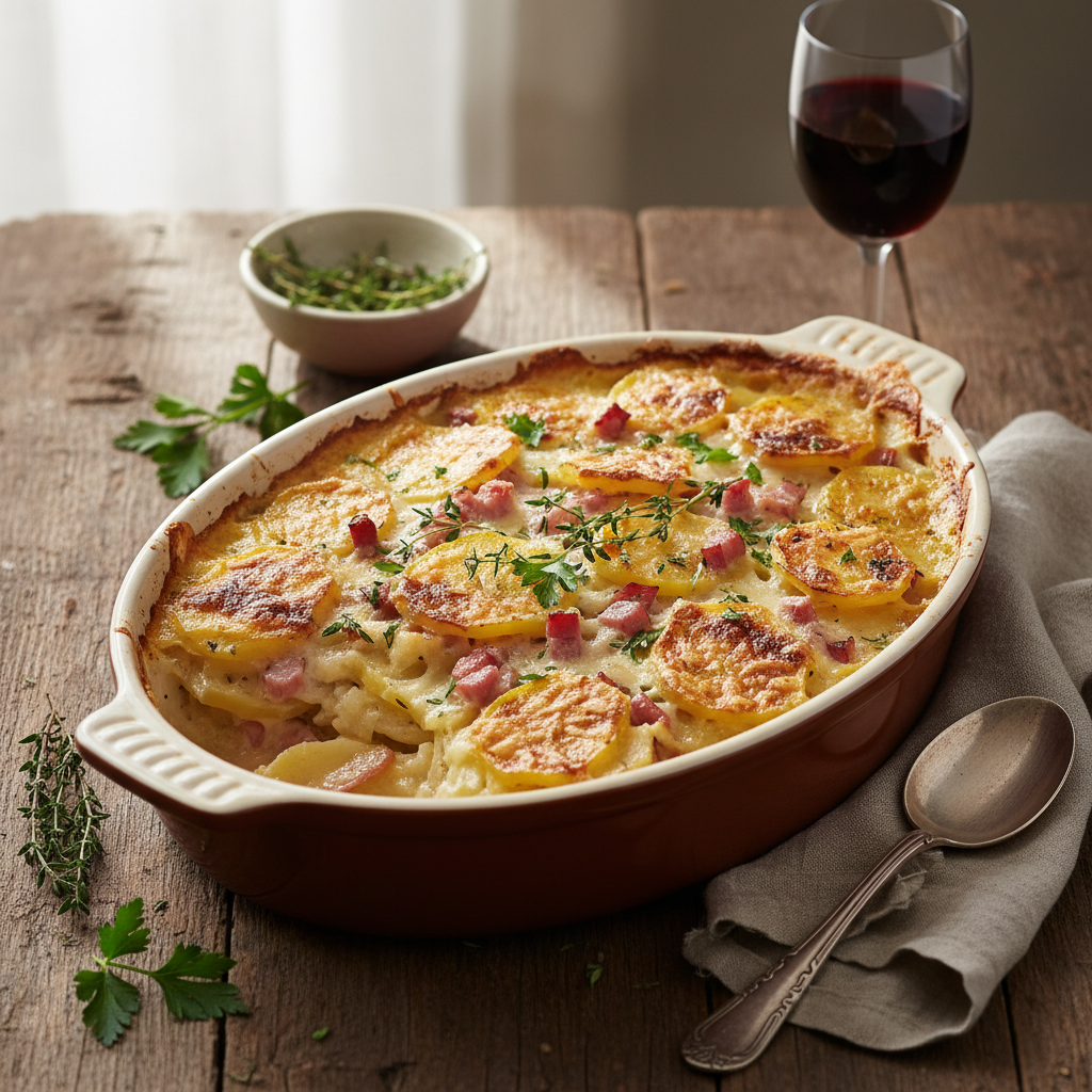 Gratin de pommes de terre au jambon