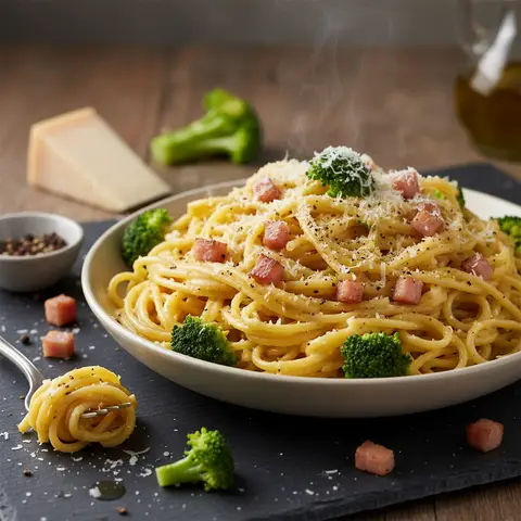 Simple Carbonara Pasta with Broccoli