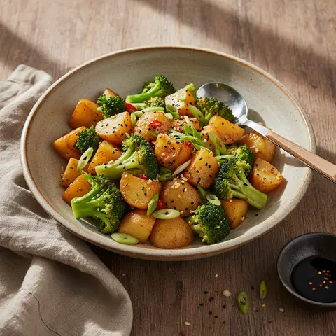 Asian-Style Sautéed Potatoes with Broccoli