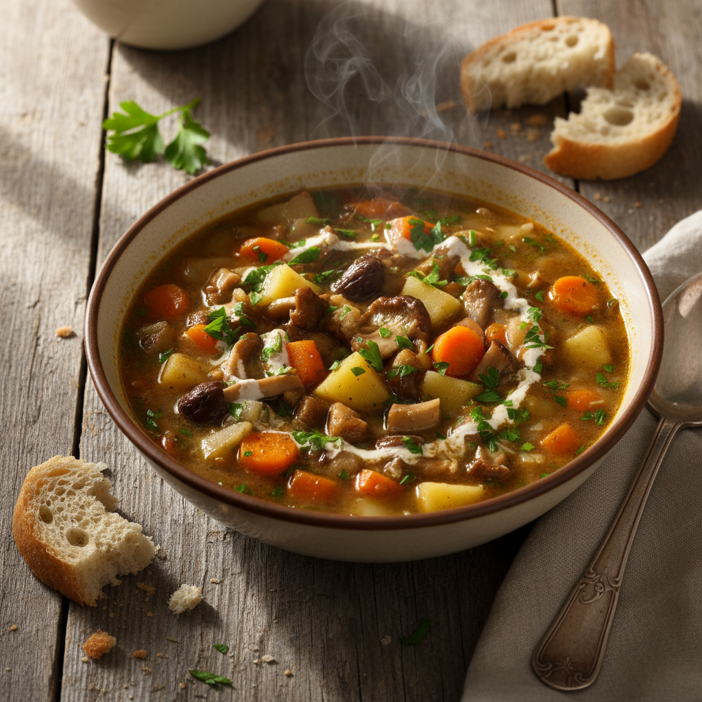 Soupe paysanne aux champignons et carottes