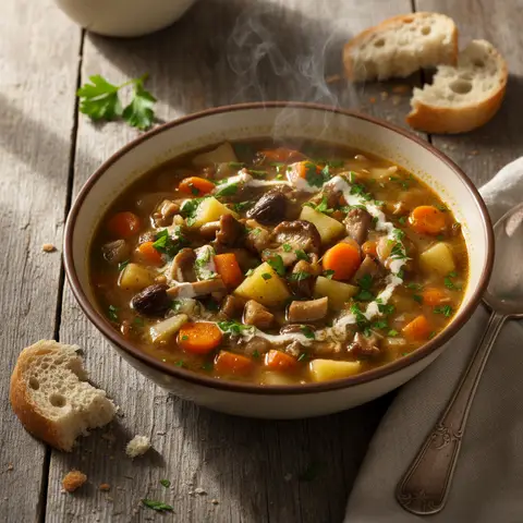 Landgemüsesuppe mit Pilzen und Möhren