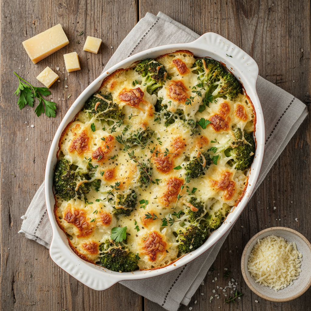 Gratin de Brocoli et Chou-fleur au Fromage
