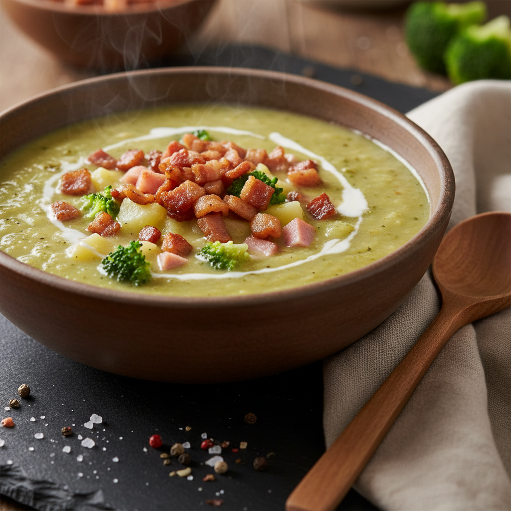 Soupe Crémeuse Pommes de Terre, Brocoli et Jambon