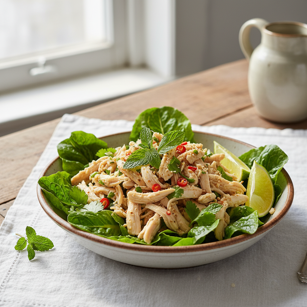 Salade thaï de poulet froid aux herbes fraîches