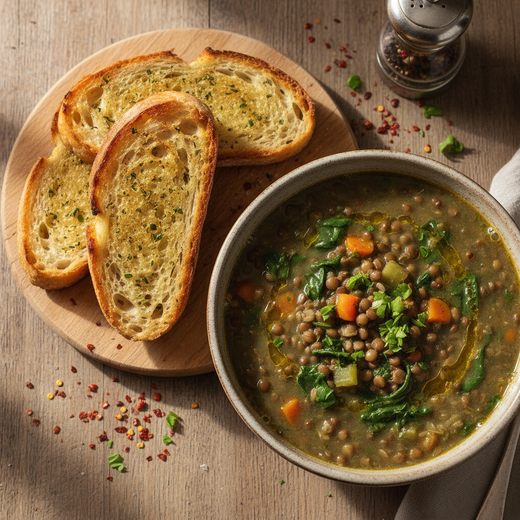 Soupe de lentilles aux épinards