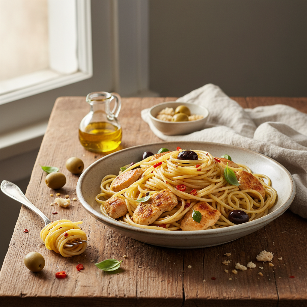 Pâtes au Poulet et Olives