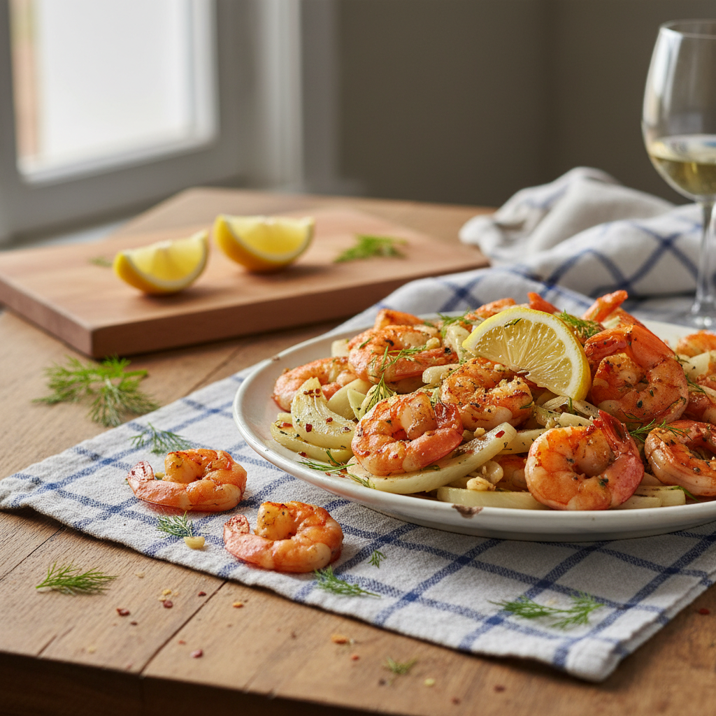 Crevettes Sautées Méditerranéennes au Fenouil et Citron