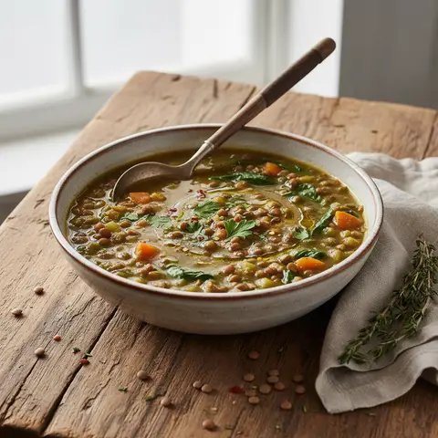 Linsen- und Spinatsuppe