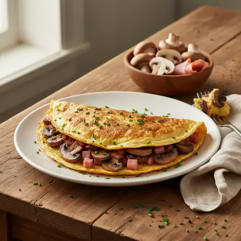 Stuffed Mushroom and Ham Omelet